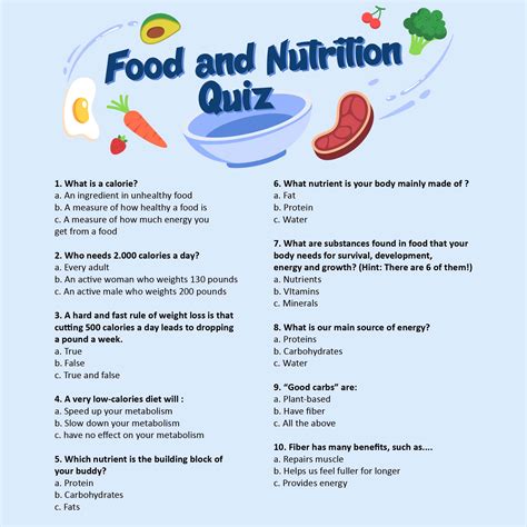 Multiple Choice Printable Nutrition Quiz